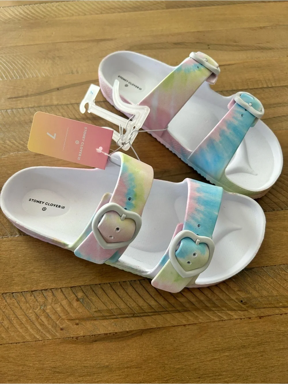 Stoney Clover Lane Pastel Tie-Dye Heart Buckle Sandals